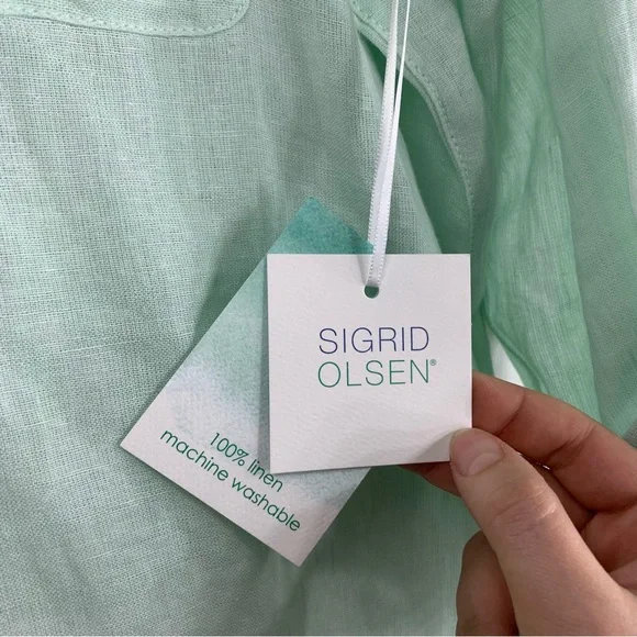 NWT Sigrid Olsen Mint Green Linen Button-Up Tunic, Size M - Picture 4 of 11